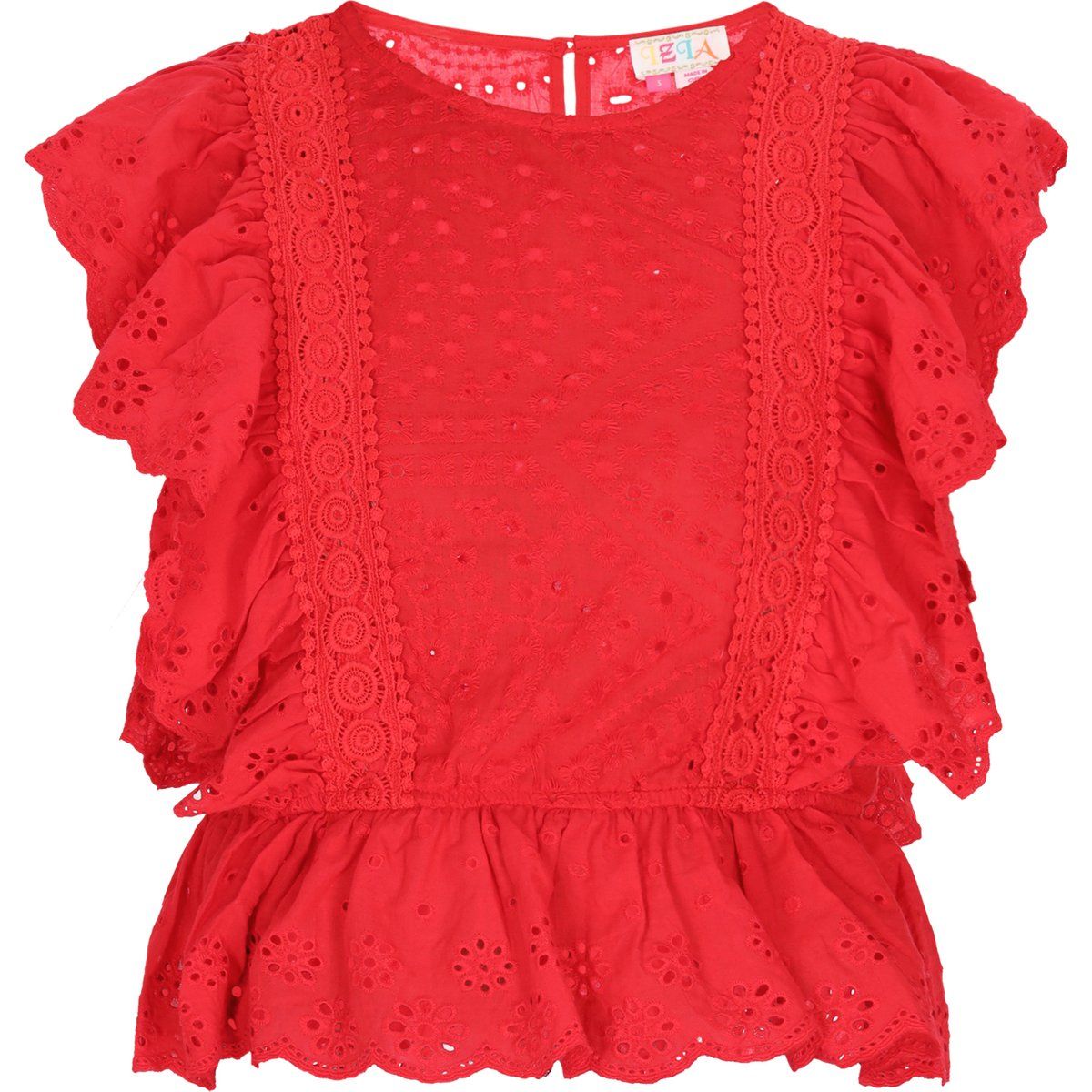 Schößchenbluse mit Rüschen und Lochstickerei
