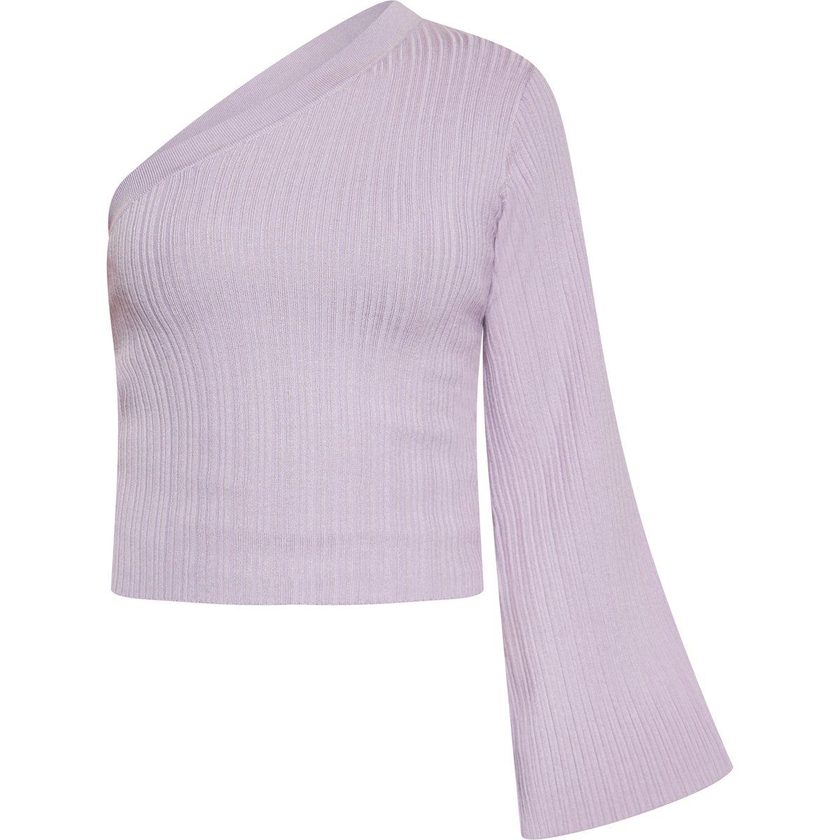 Asymmetrisches Ripp-Top mit Glockenärmel