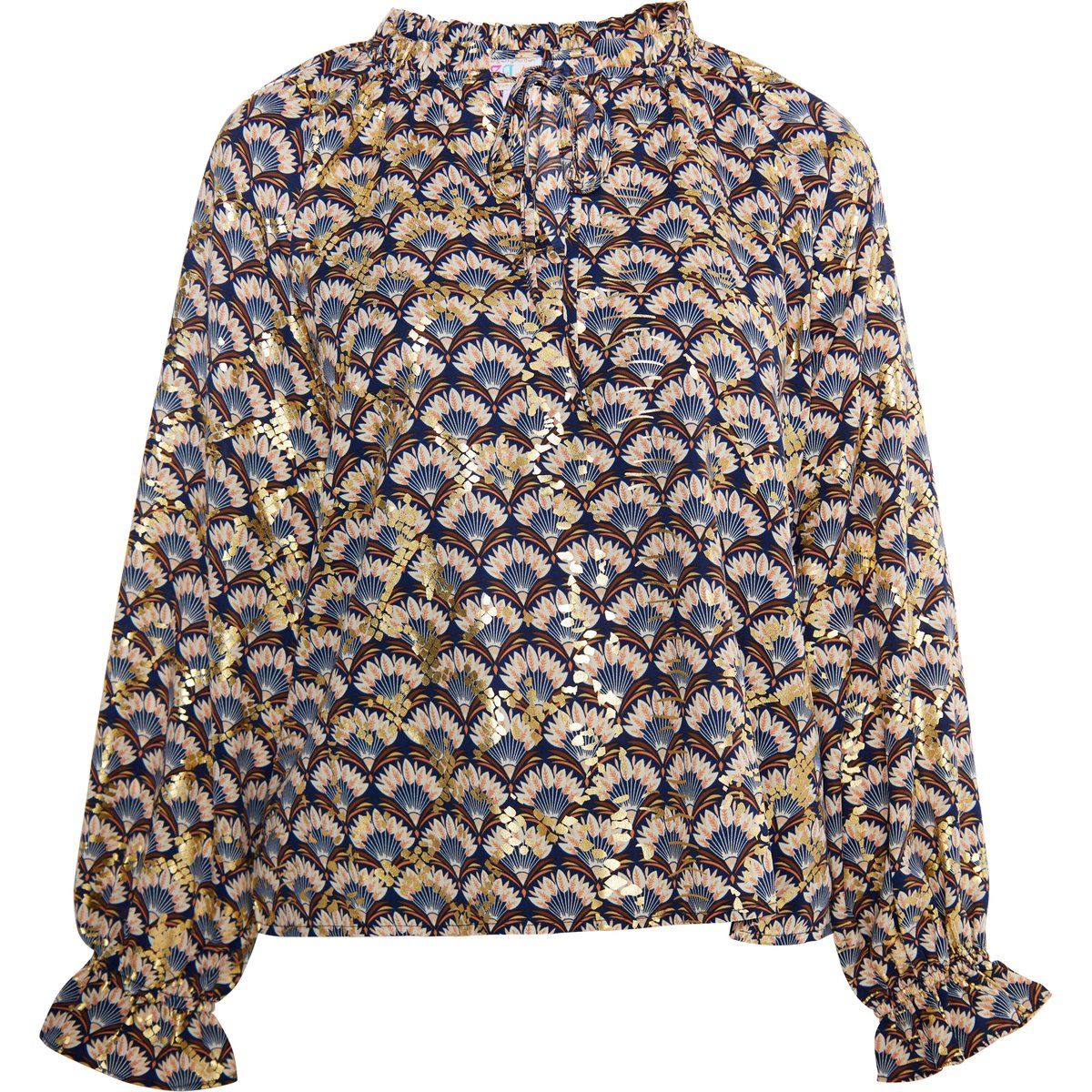Boho-Bluse mit Rüschen und Metallic-Akzenten