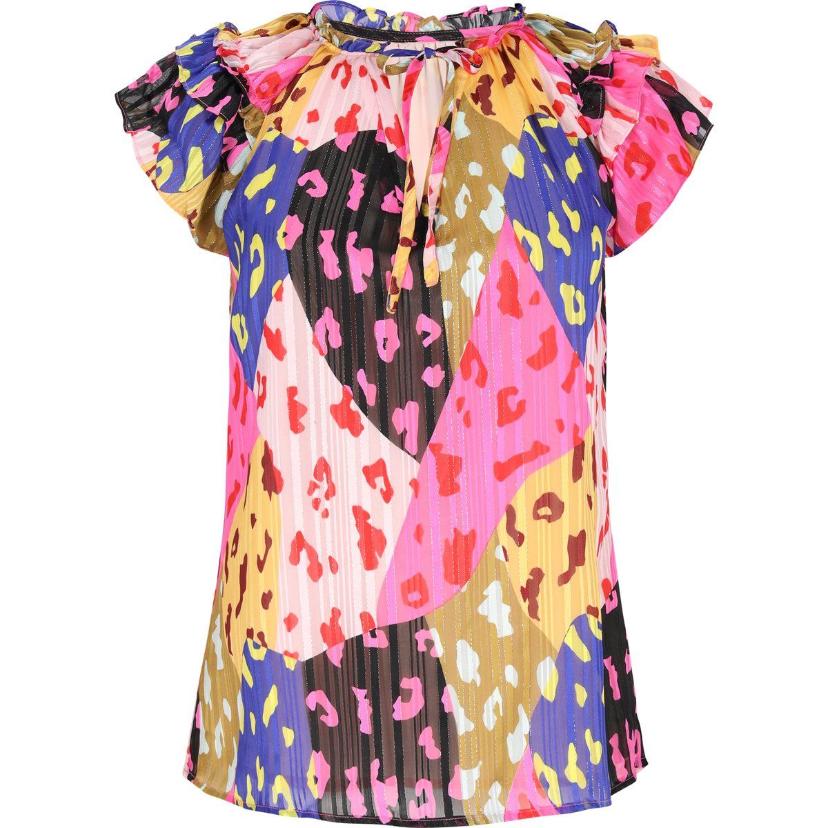 Chiffontop mit Flügelärmeln und Leopardenprint