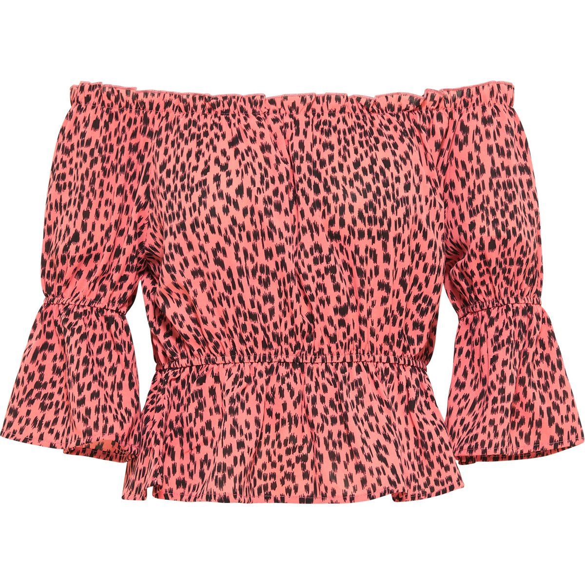 Schulterfreie Bluse mit Leoprint