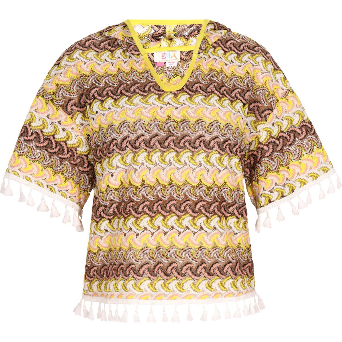 Boho-Strickhoodie mit Wellenmuster
