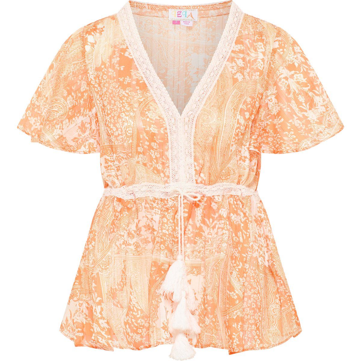 Paisley-Bluse mit Schößchen und Quasten