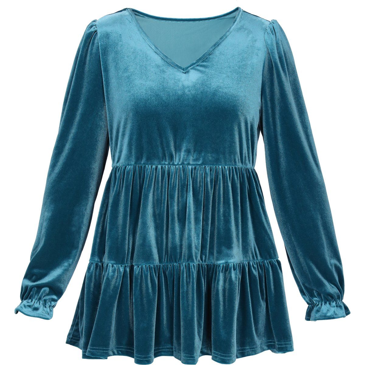 Elegante gestufte Samtbluse mit V-Ausschnitt