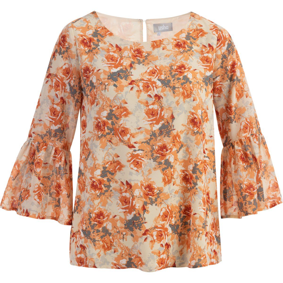 Elegante Blumenprint-Bluse mit Trompetenärmeln
