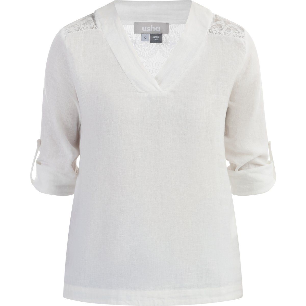 Leichte Leinen-Viskose-Bluse mit Spitze