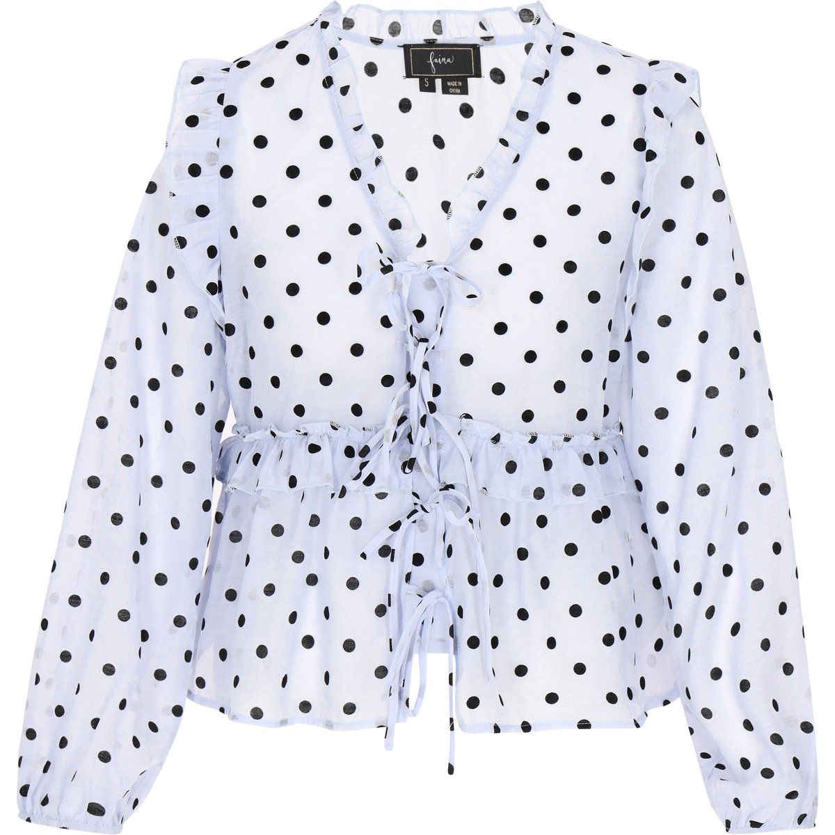 Romantische Polka-Dot Bluse mit Schnürung