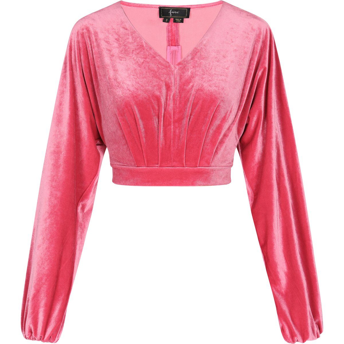 Kurze Samtbluse mit Ballonärmeln