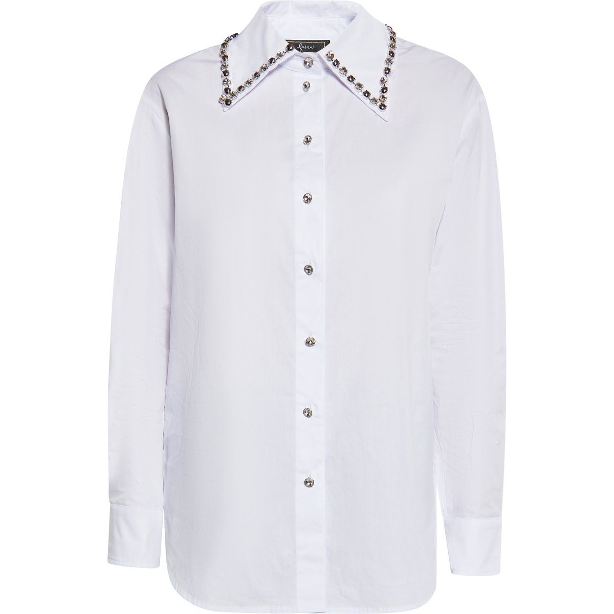 Elegante Popeline-Bluse mit Juwelen-Kragen