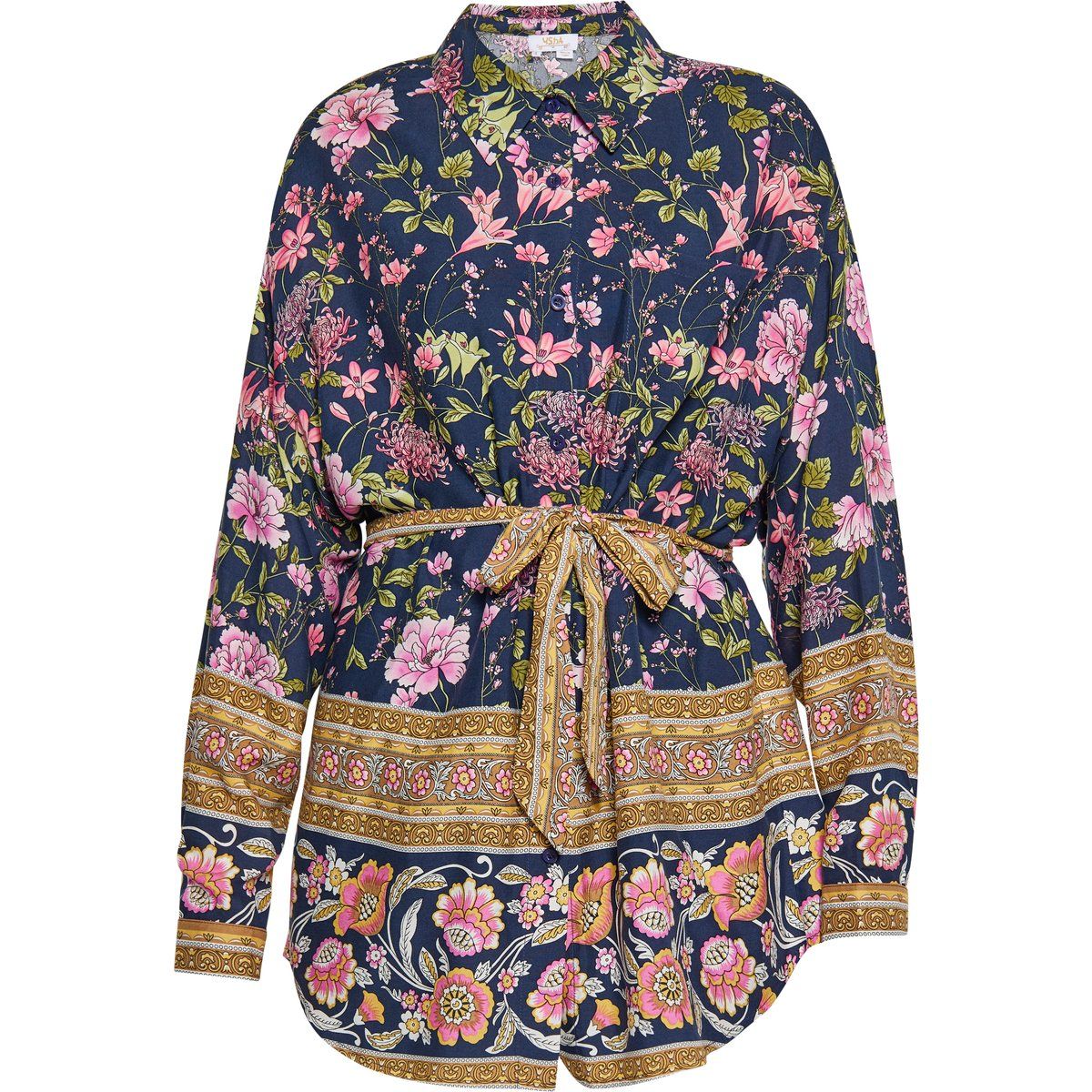 Böhmische Print-Bluse mit Bindegürtel