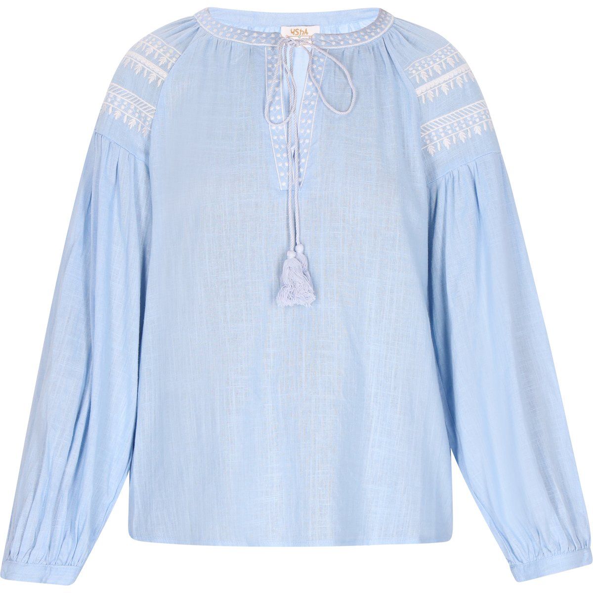 Bestickte Boho-Bluse mit Quasten