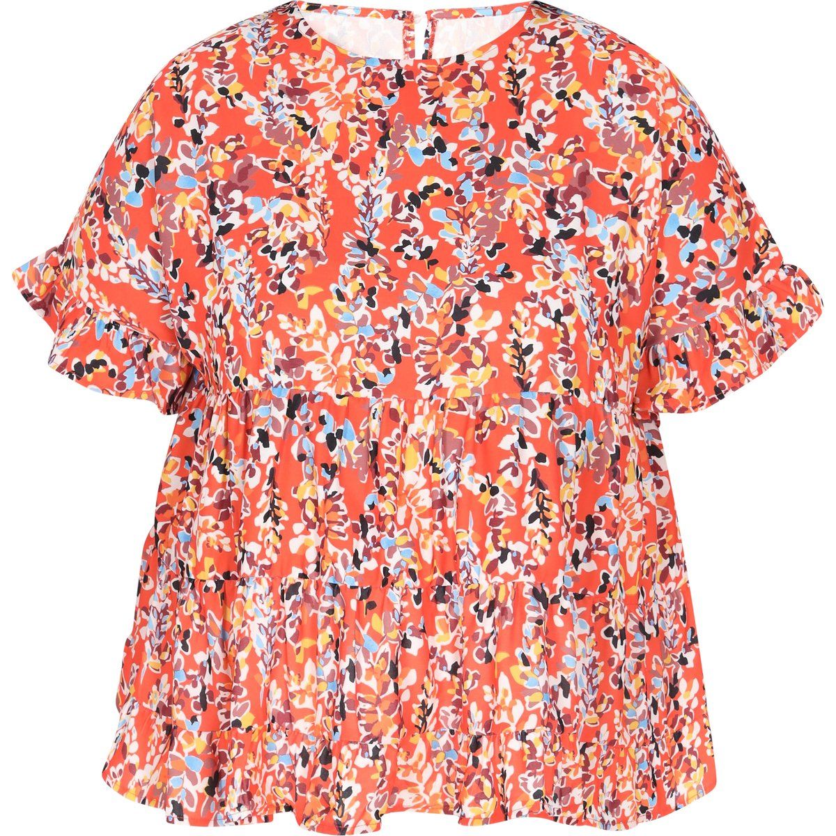 Gestufte Schößchenbluse mit Blumendruck