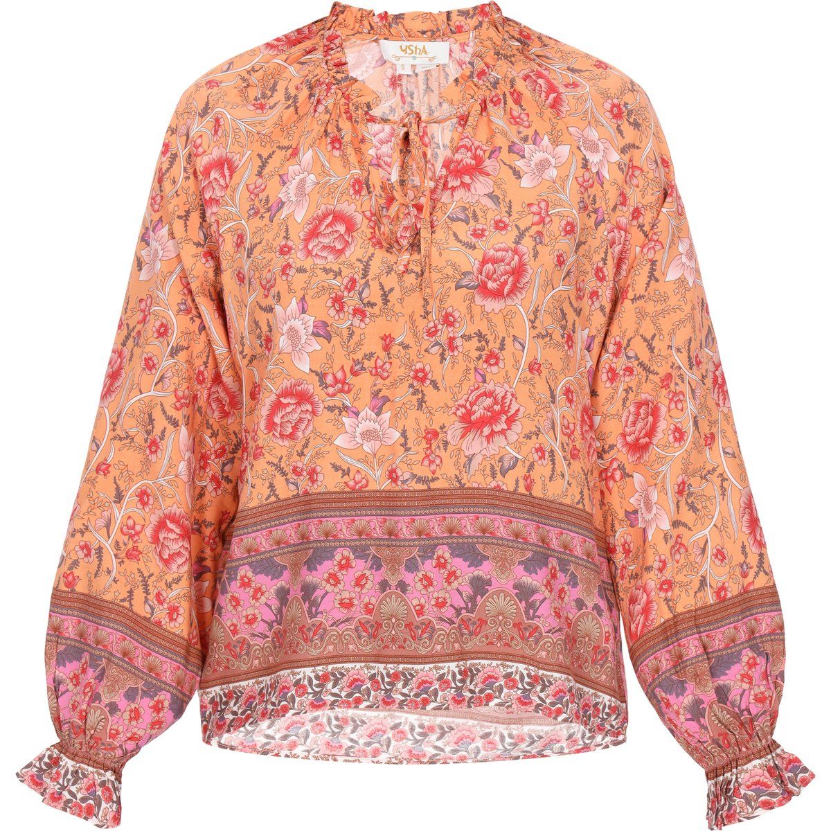 Boho-Bluse mit Blumenmuster und Bindebändern