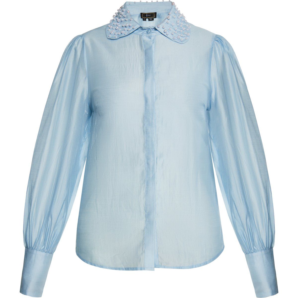 Chiffonbluse mit Perlenkragen und Puffärmeln