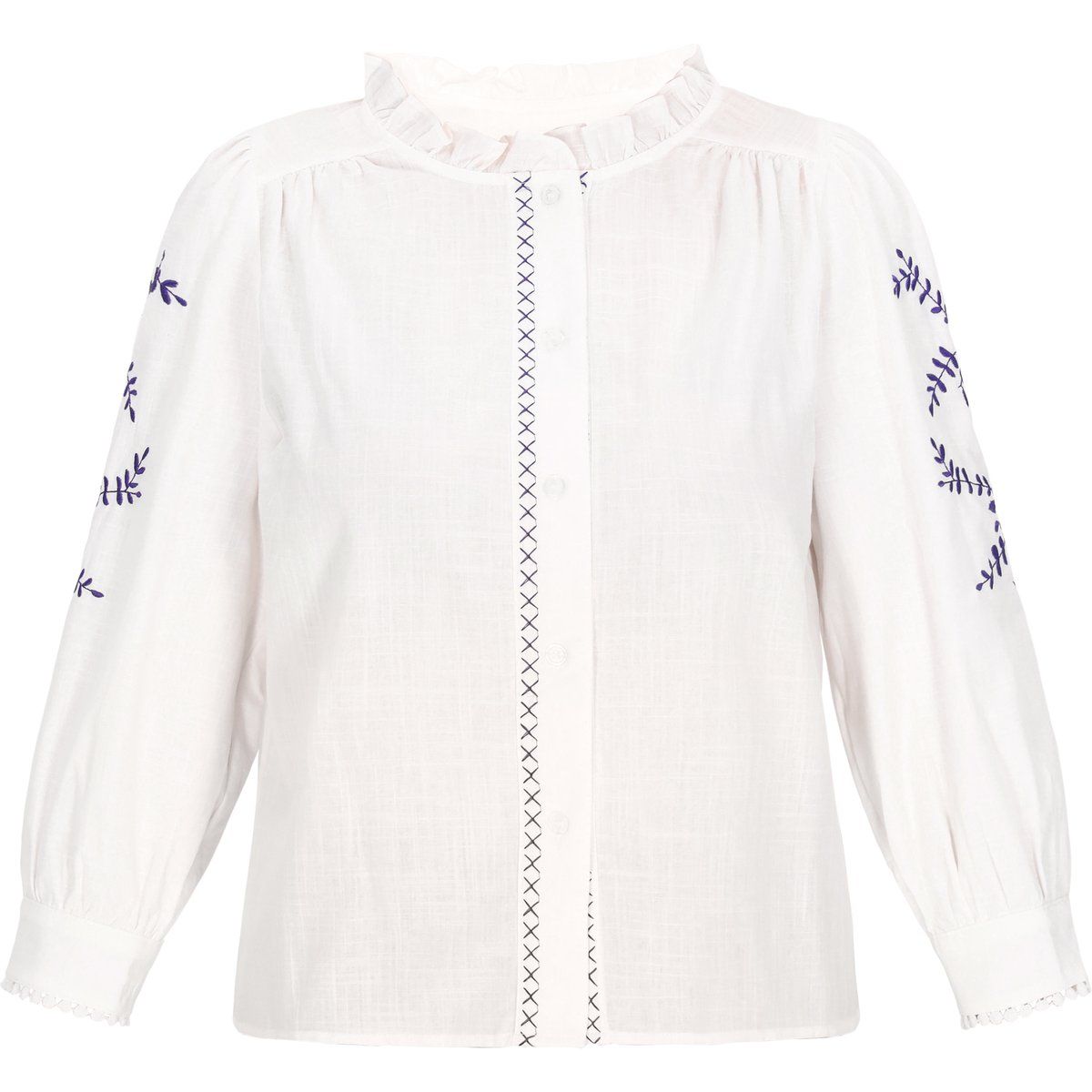 Bestickte Bluse mit Rüschenkragen