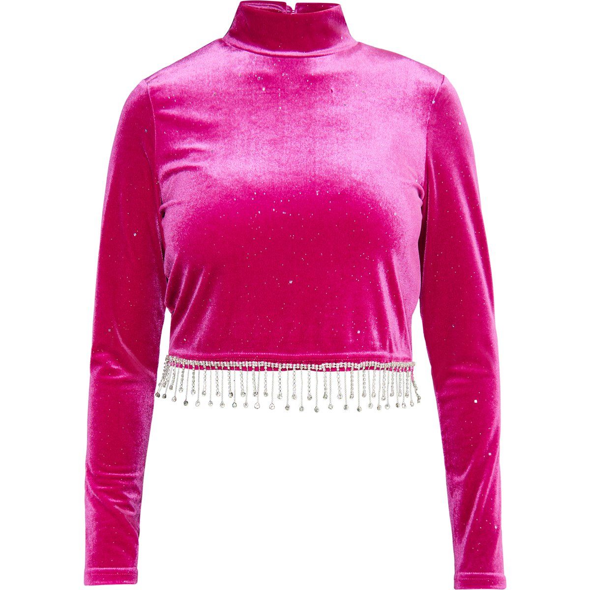 Glitzerndes Samt-Crop-Top mit Stehkragen