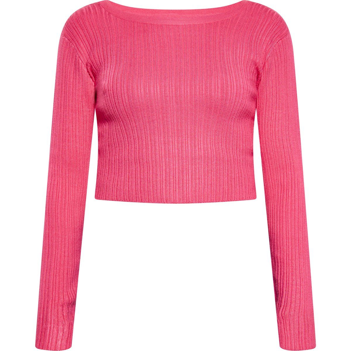 Rippstrick-Langarm-Crop-Top mit Rückenausschnitt
