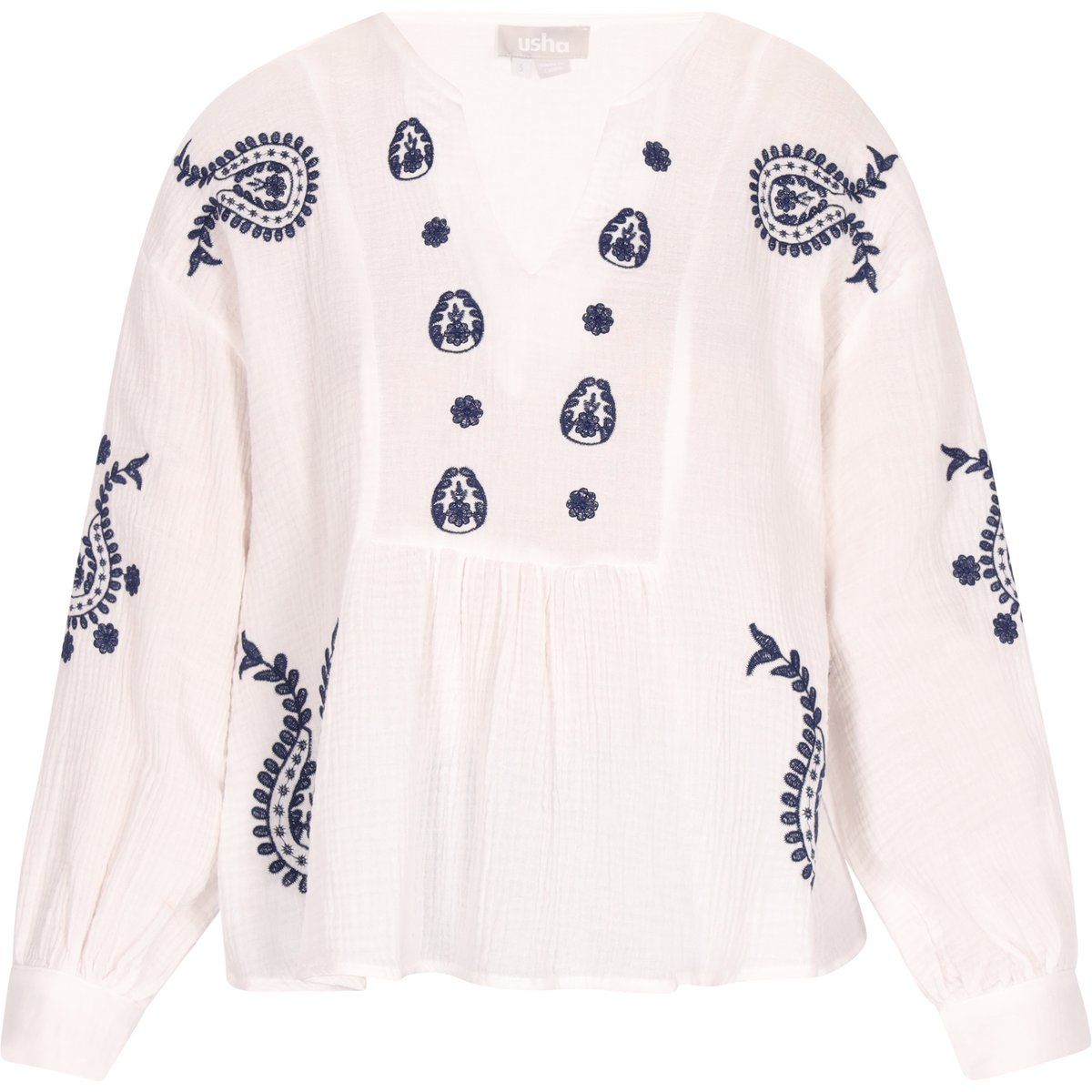 Bestickte Boho-Bluse mit V-Ausschnitt