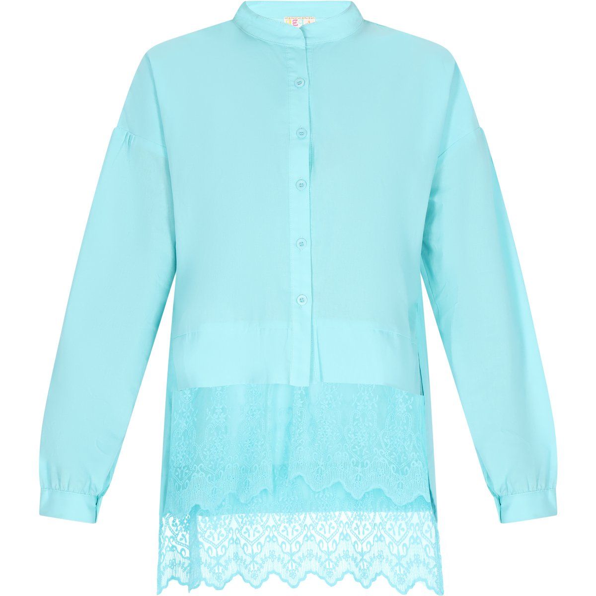 Oversized-Baumwollbluse mit Spitzen-Saum