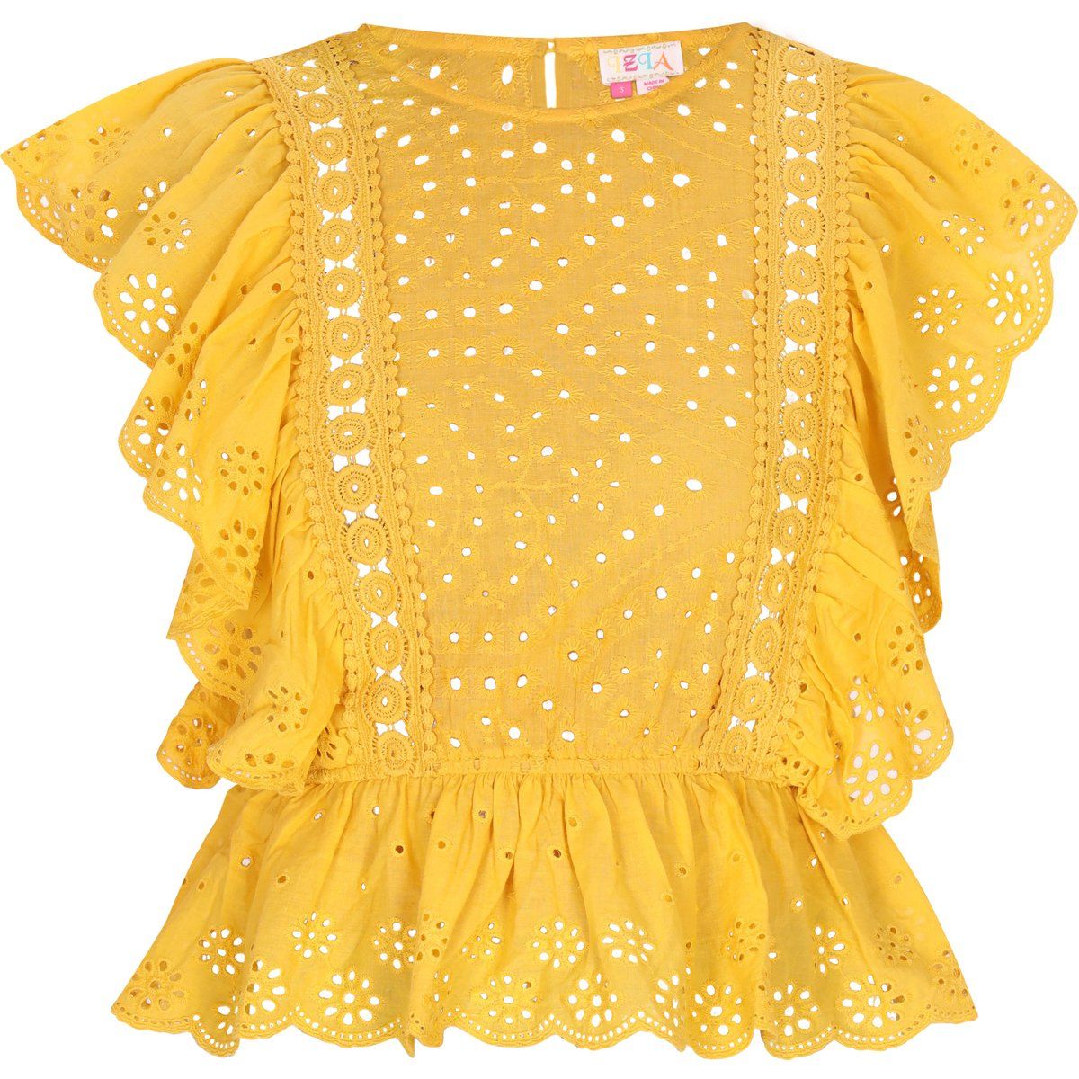 Bestickte Schößchenbluse mit Rüschen