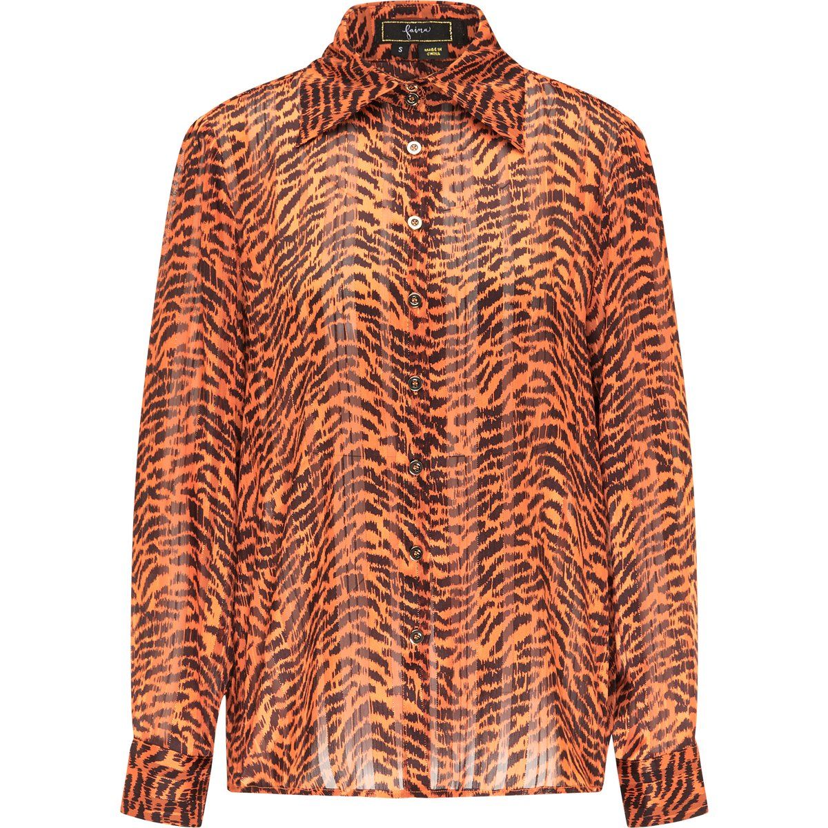 Semi-transparente Metallic-Bluse mit Tiger-Print