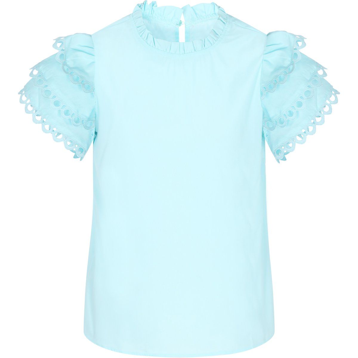 Rüschenbluse mit Lochstickerei-Ärmeln