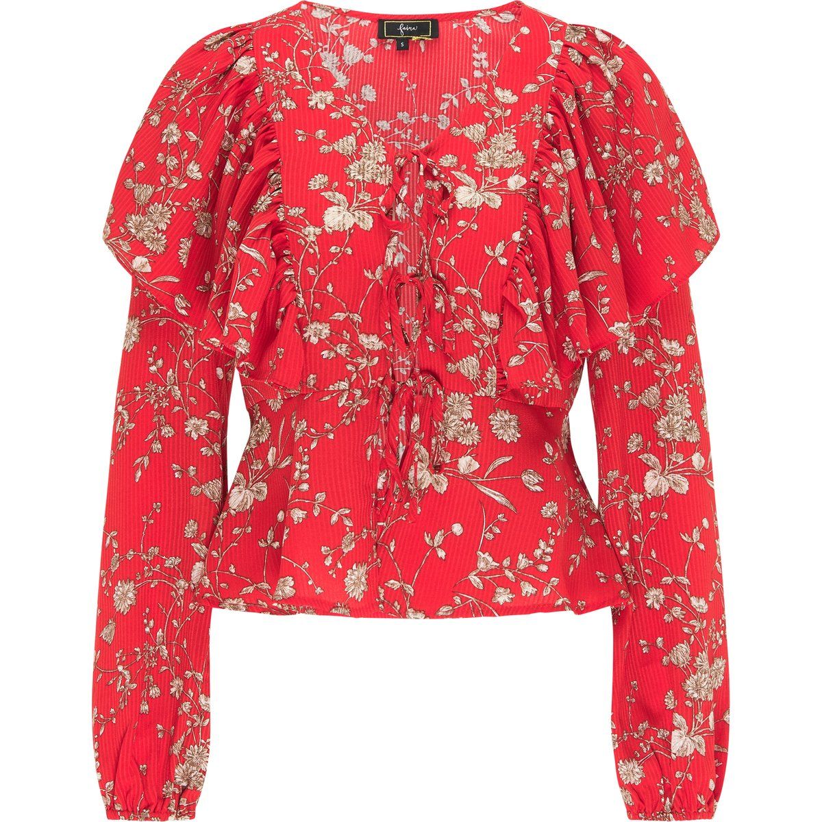 Florale Rüschenbluse mit Schößchen und Bändern