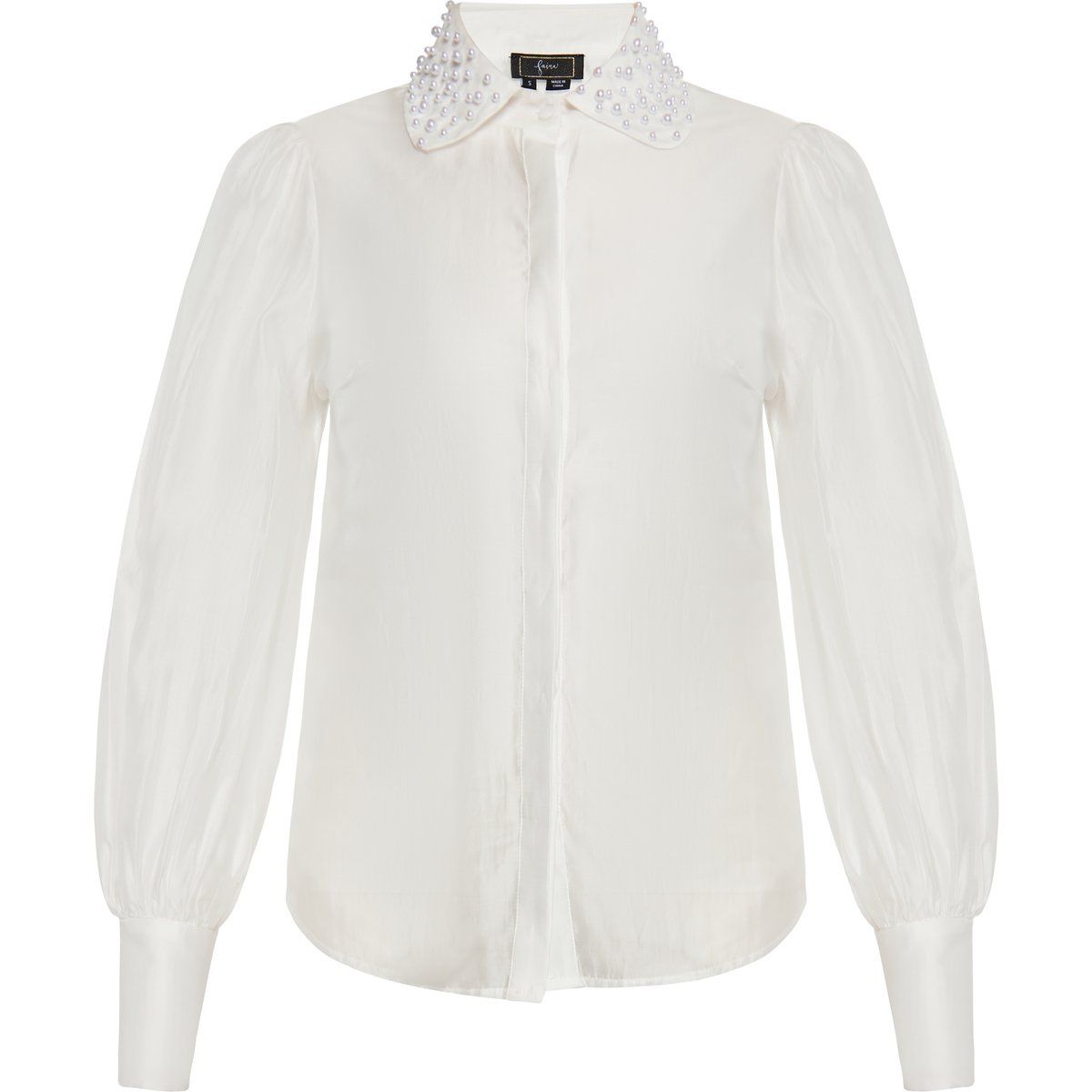 Chiffonbluse mit Perlenkragen und Puffärmeln