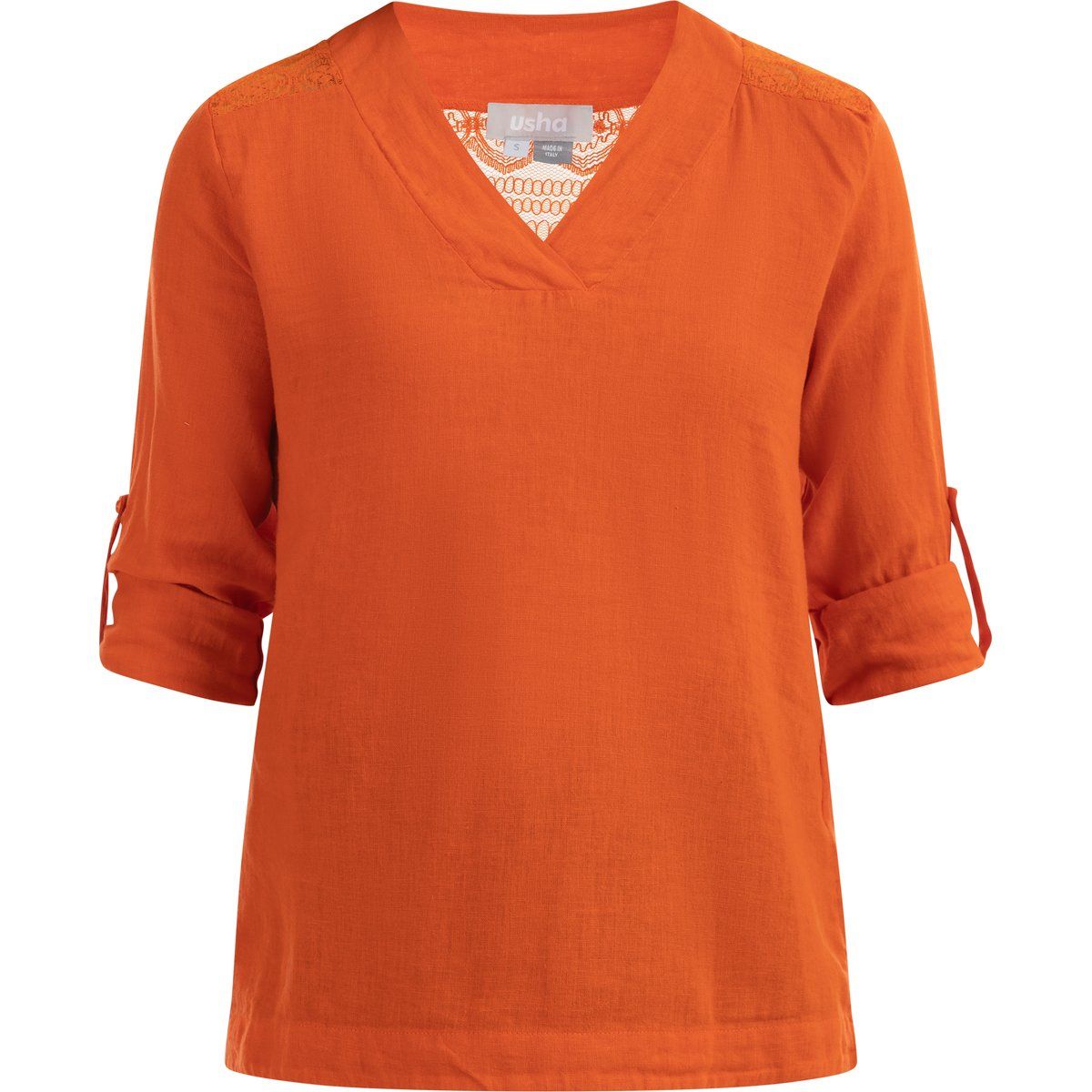 V-Ausschnitt Bluse aus Leinenmix mit Spitze