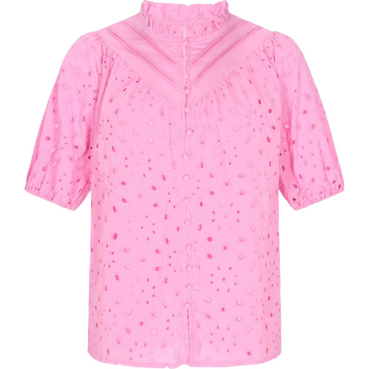Romantische Lochstickerei-Bluse mit Puffärmeln