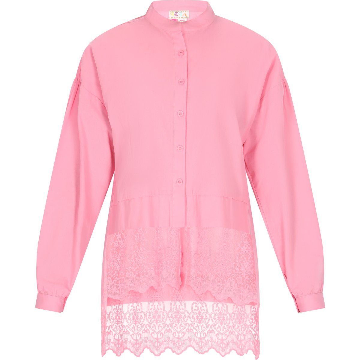 Lang geschnittene Baumwollbluse mit Spitze