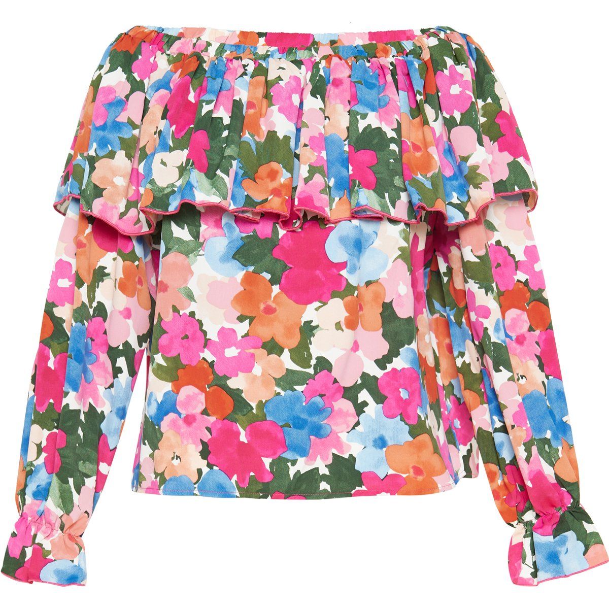 Florale Off-Shoulder-Bluse mit Rüschen