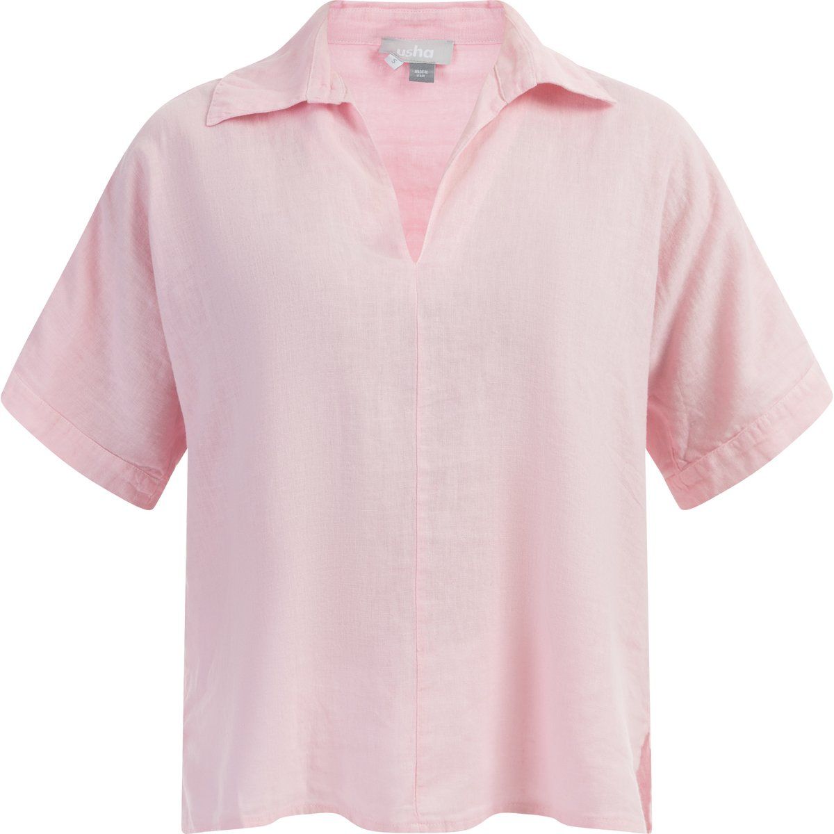 Locker geschnittenes Leinen-Blusenshirt mit V-Ausschnitt