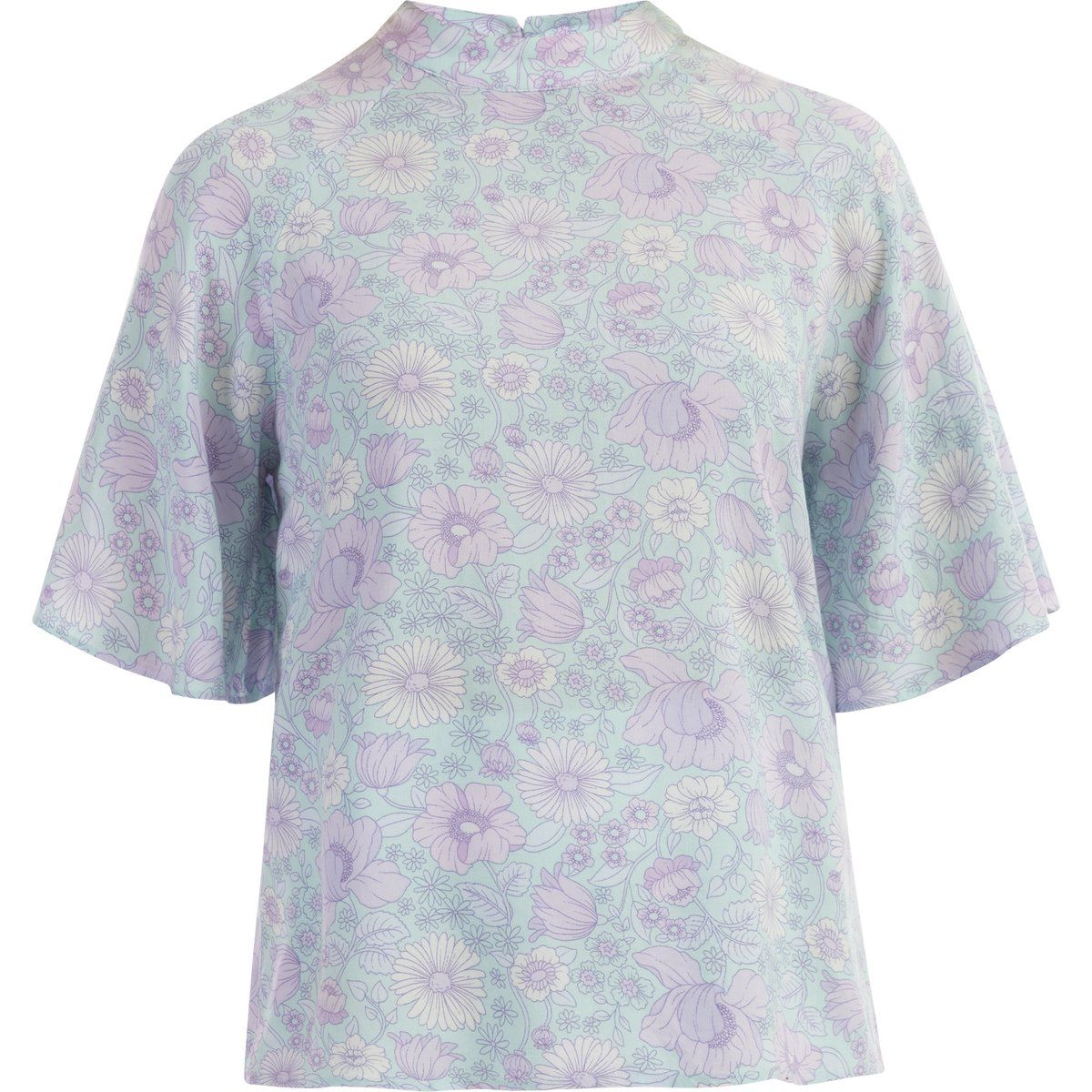 Florale Stehkragenbluse mit Flatterärmeln