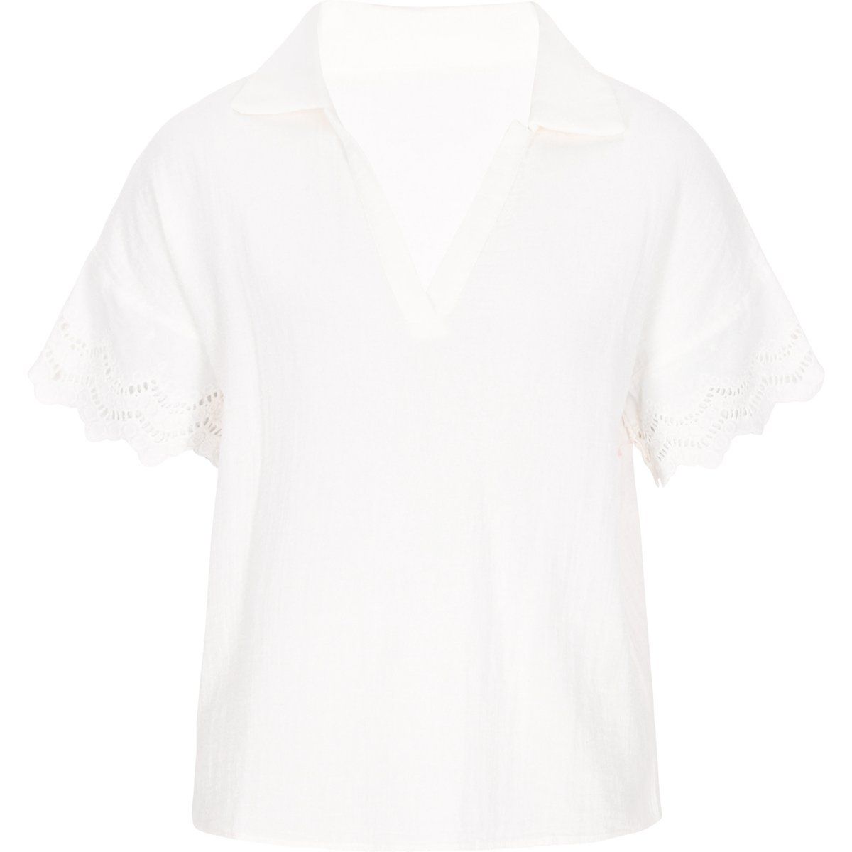 Lockere V-Ausschnitt-Bluse mit Stickerei
