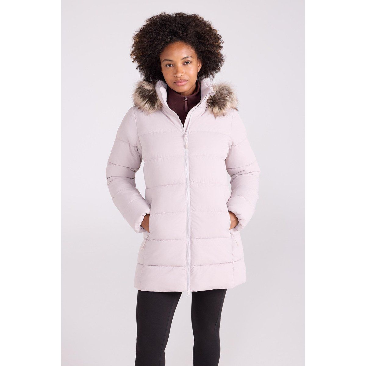 Langer Steppparka mit Kapuze