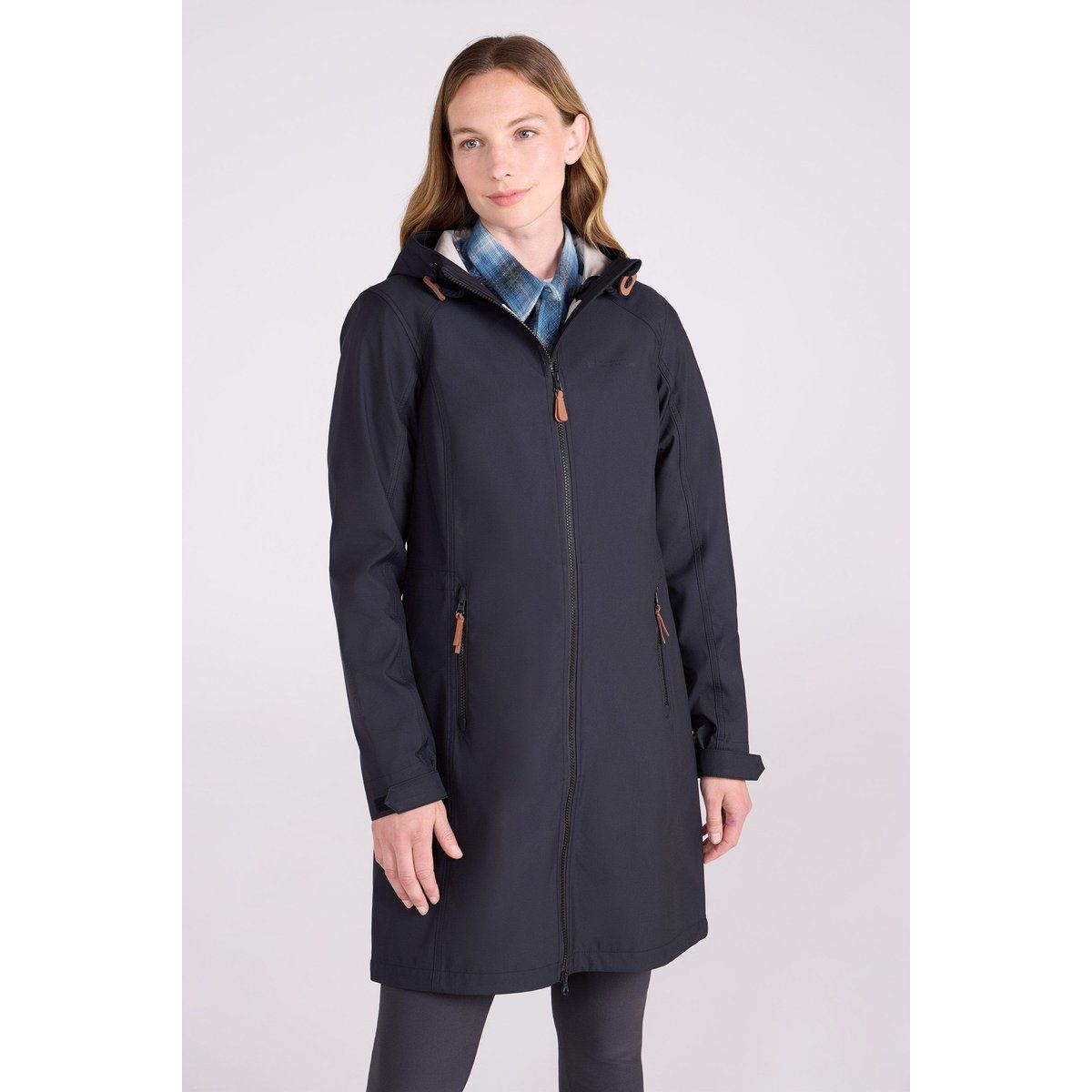 Lange wasserabweisende Softshelljacke mit Kapuze
