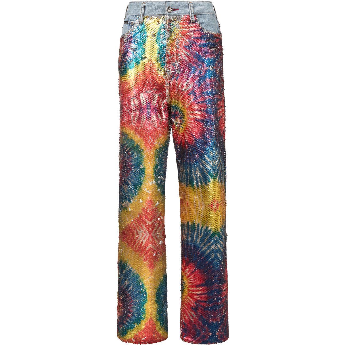 Mit Pailletten besetzte Tie-Dye-Jeans