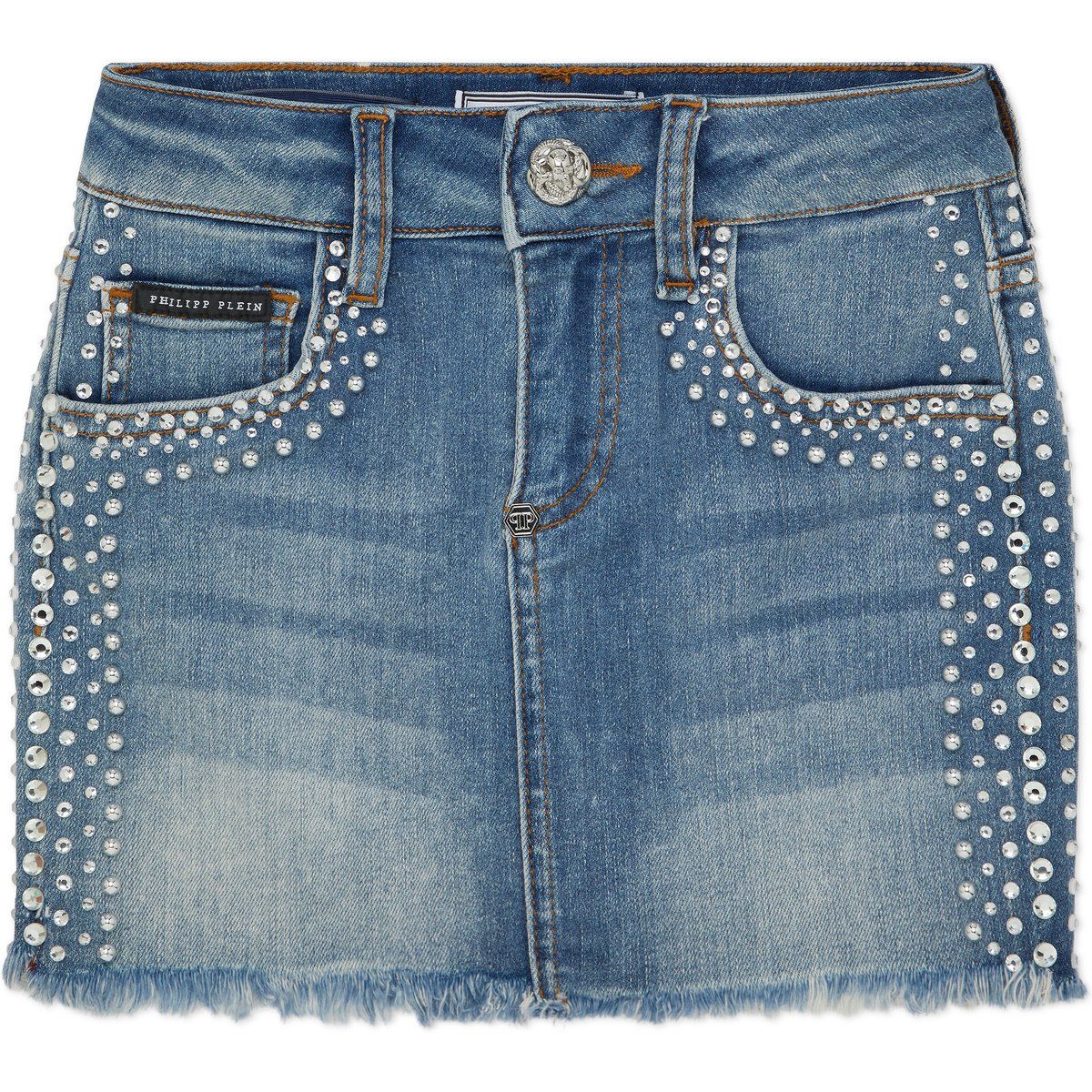 Denim-Minirock mit Strass-Verzierung