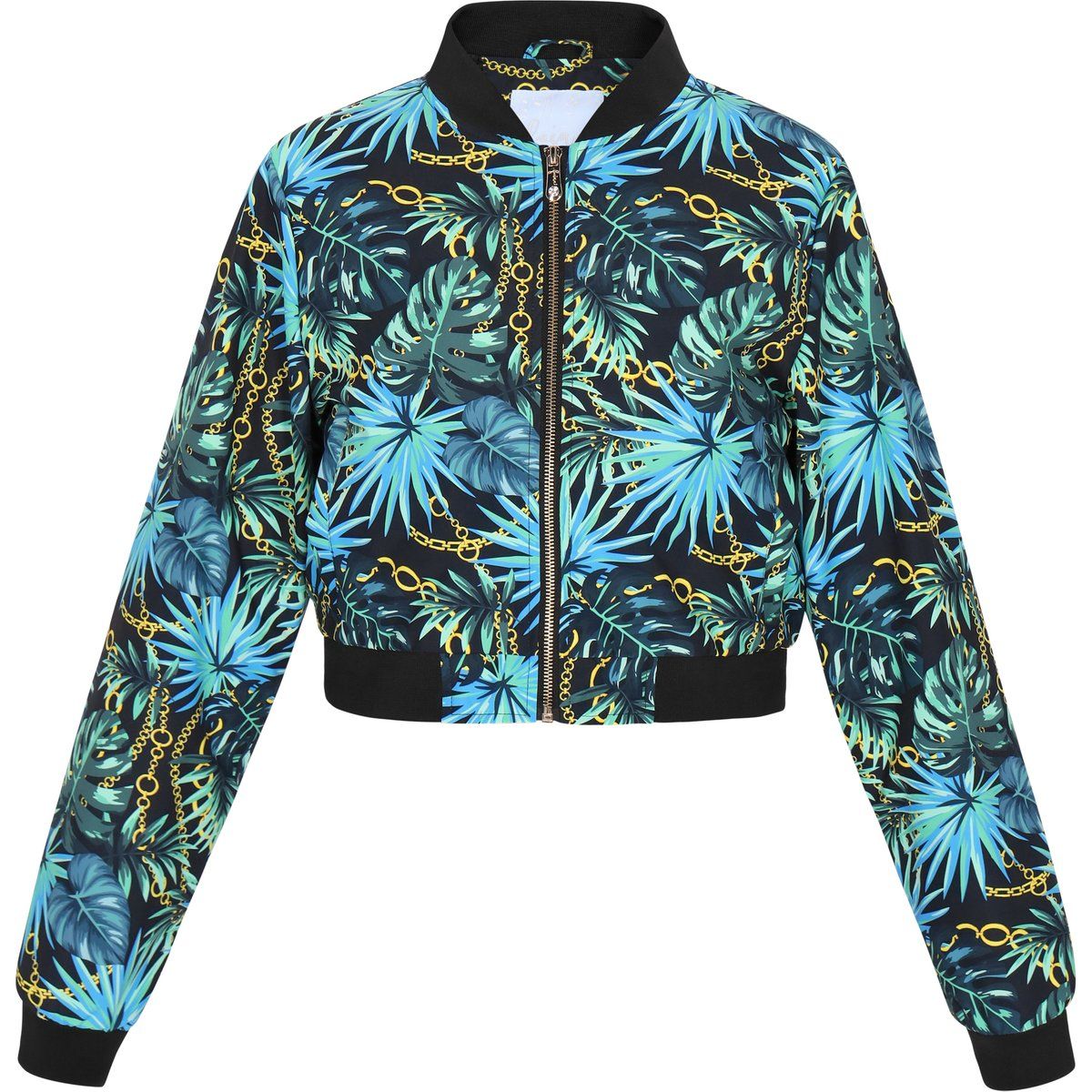 Cropped-Bomberjacke mit tropischem Print