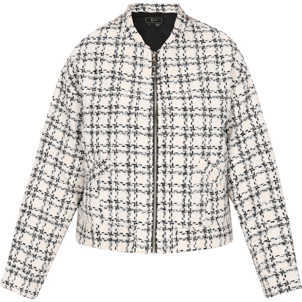 Pailletten-Tweed-Jacke mit Karomuster