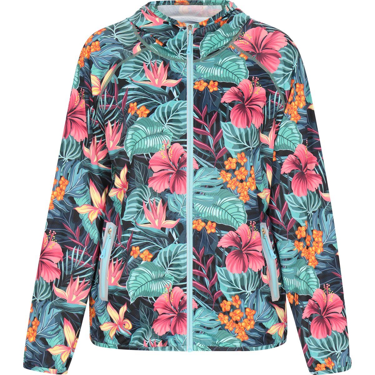 Leichte Kapuzenjacke mit tropischem Blumendruck