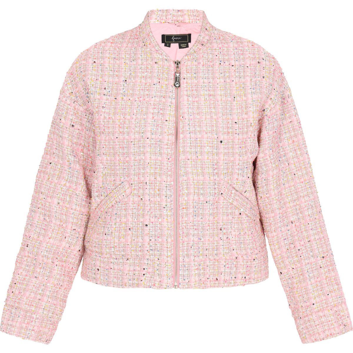 Pailletten-Tweedjacke mit Reißverschluss