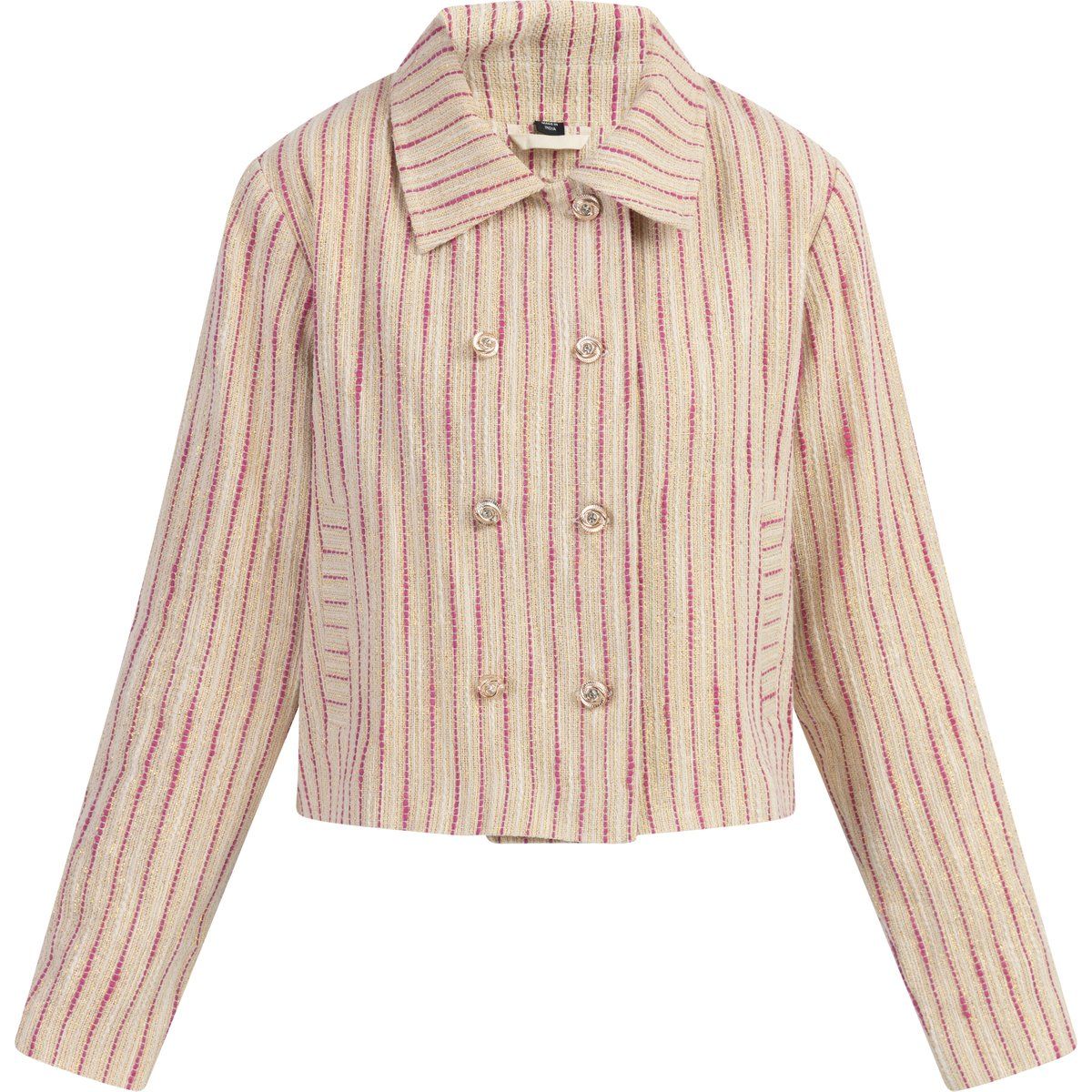 Kurze Bouclé-Blazerjacke mit Streifen