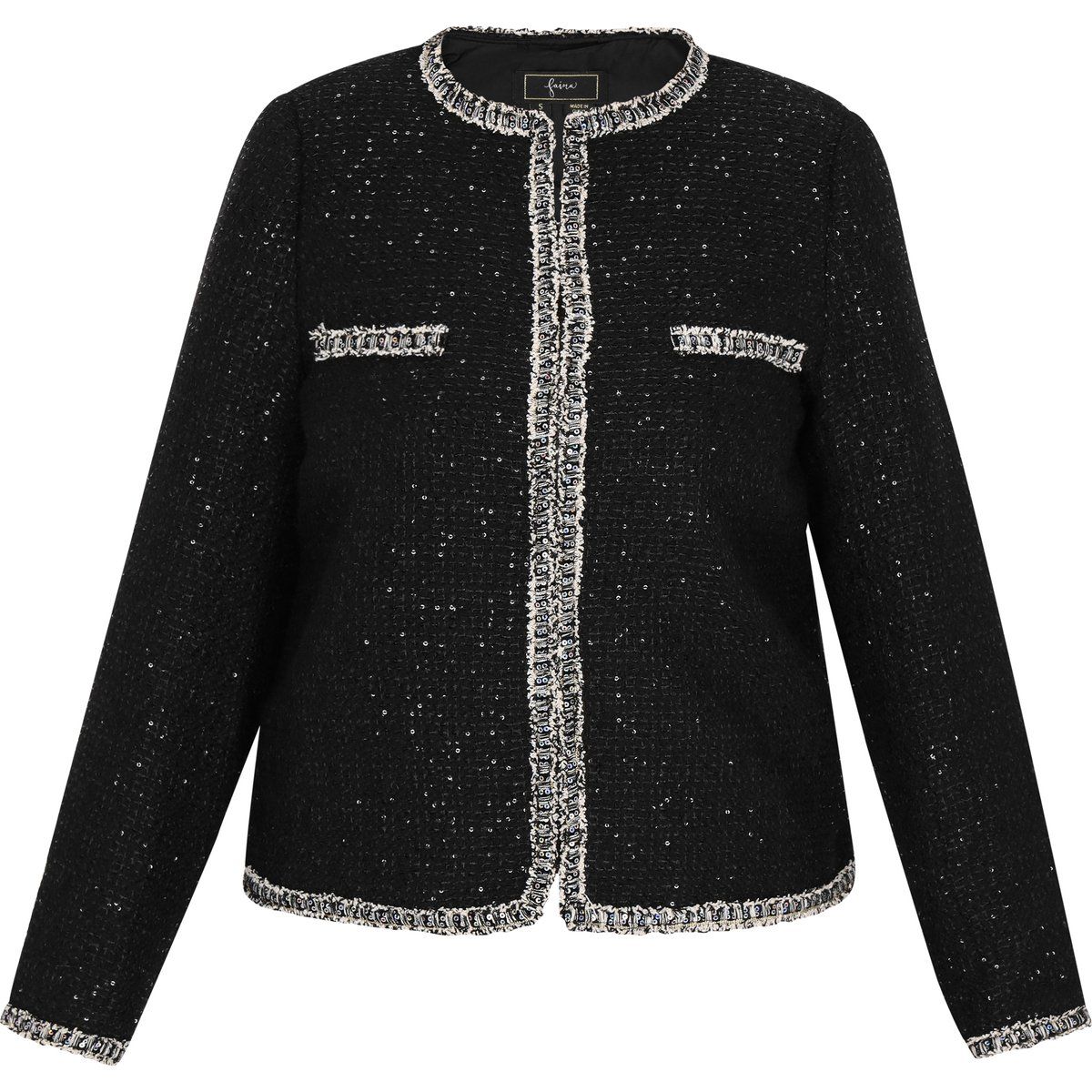 Bouclé-Jacke mit Pailletten und Zierborte