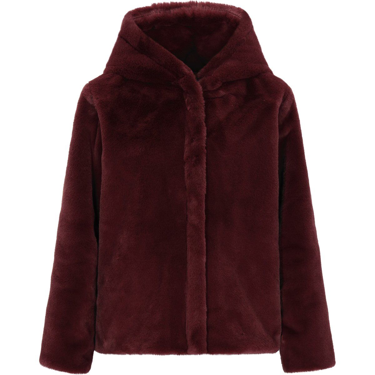 Minimalistische Kunstpelzjacke mit Kapuze