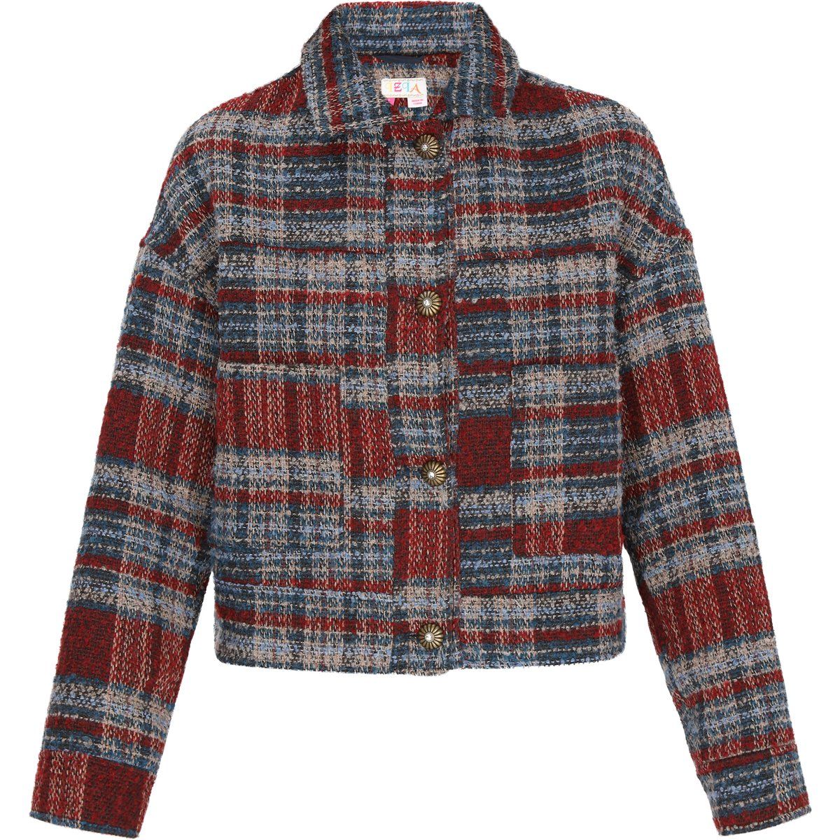 Relaxte Bouclé-Jacke mit Karomuster