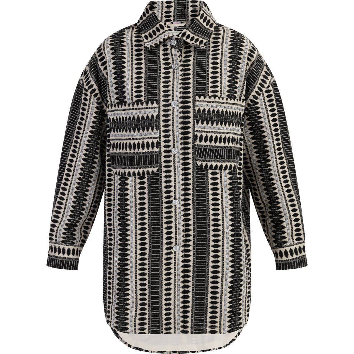 Oversized Hemdjacke mit Ethno-Muster und Metallic-Akzenten