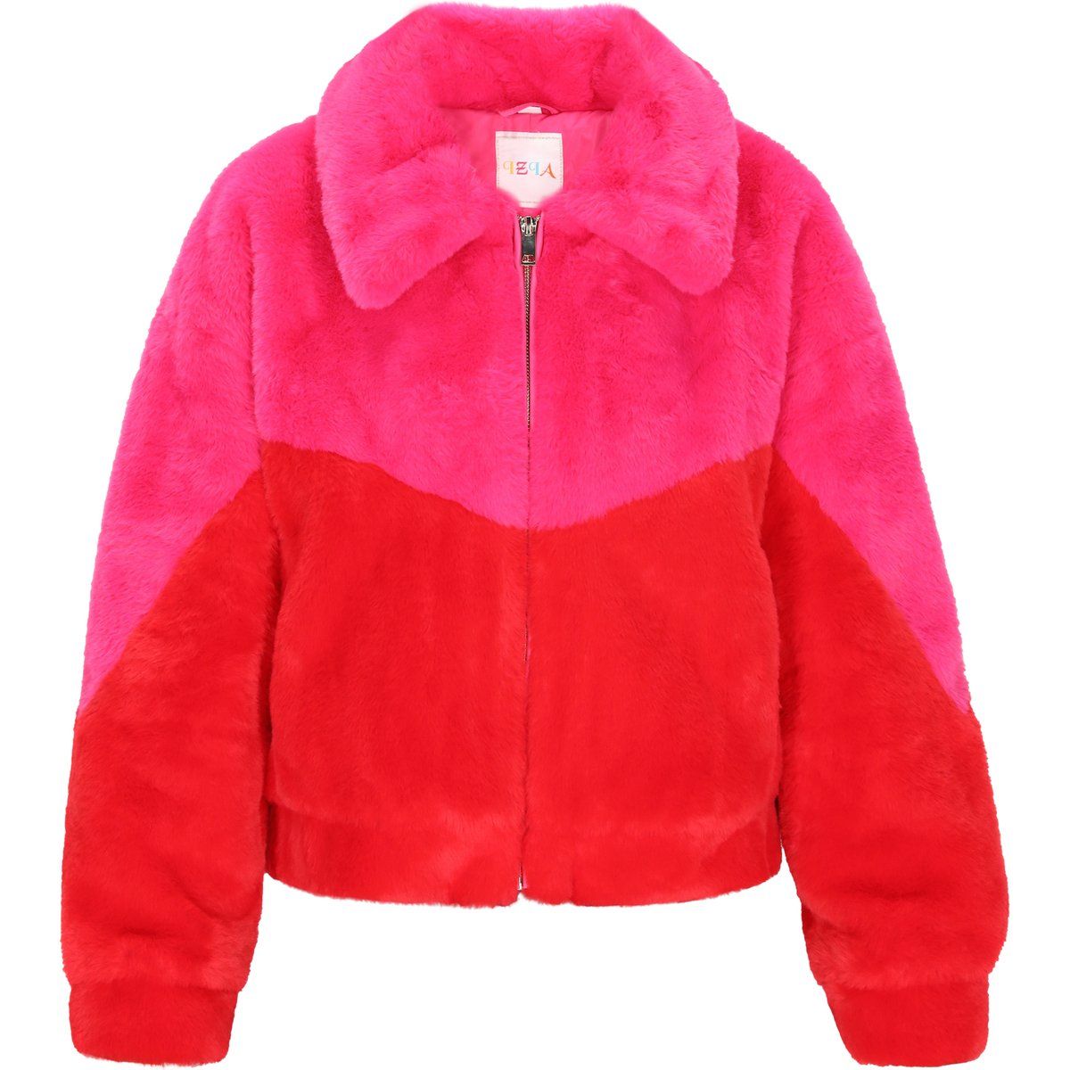 Zweifarbige Kunstpelz-Bomberjacke