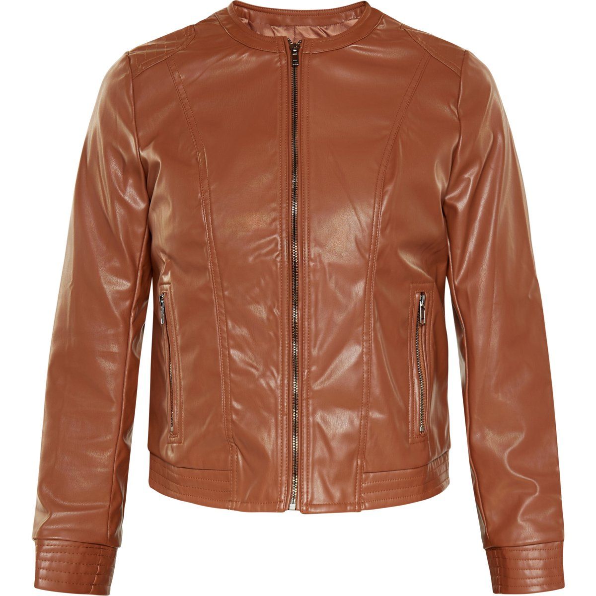 Schicke kragenlose Kunstlederjacke